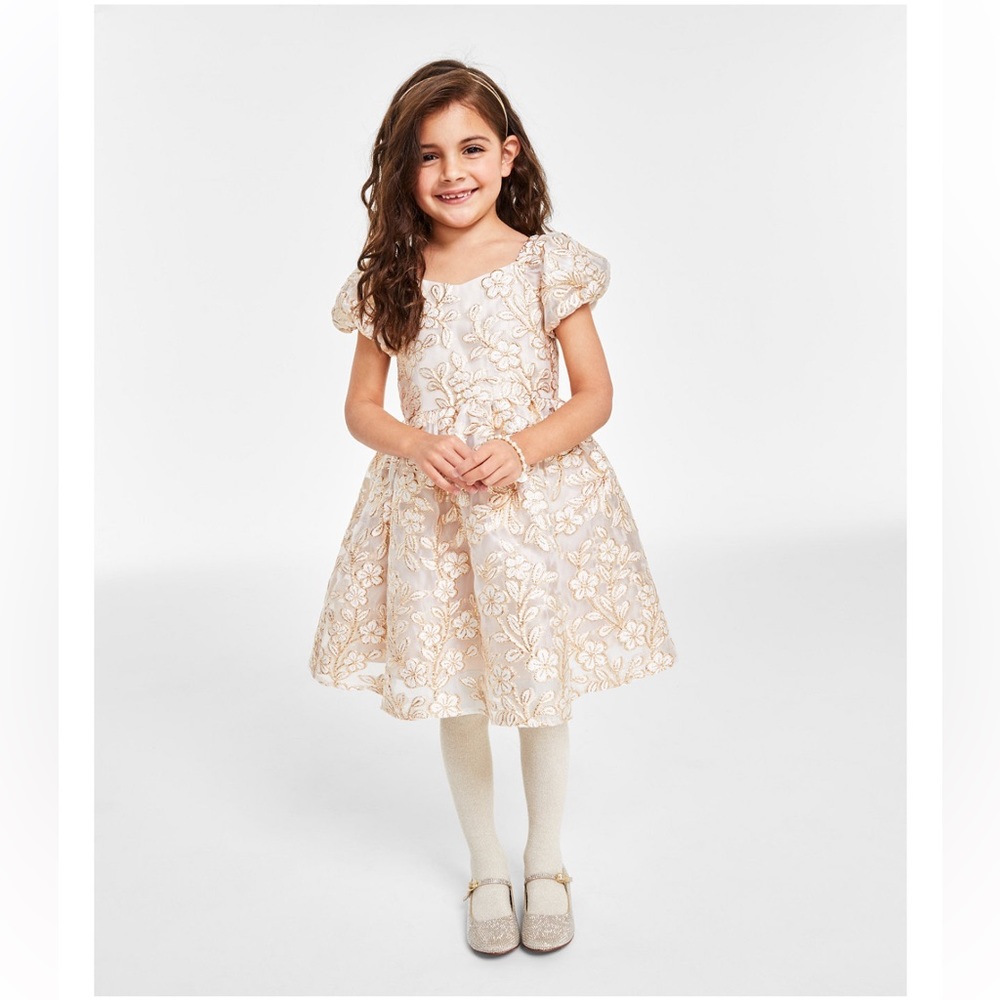 Toddler Girl Metallic Gold Floral Occassion Dress